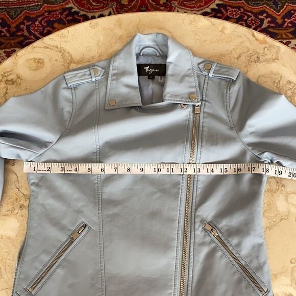Thyme Maternity & After Baby Blue Faux Leather Motorcycle Jacket - Picture 14 of 16